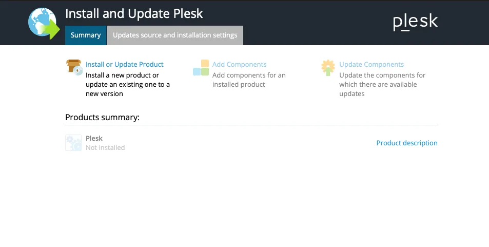Plesk installation selection