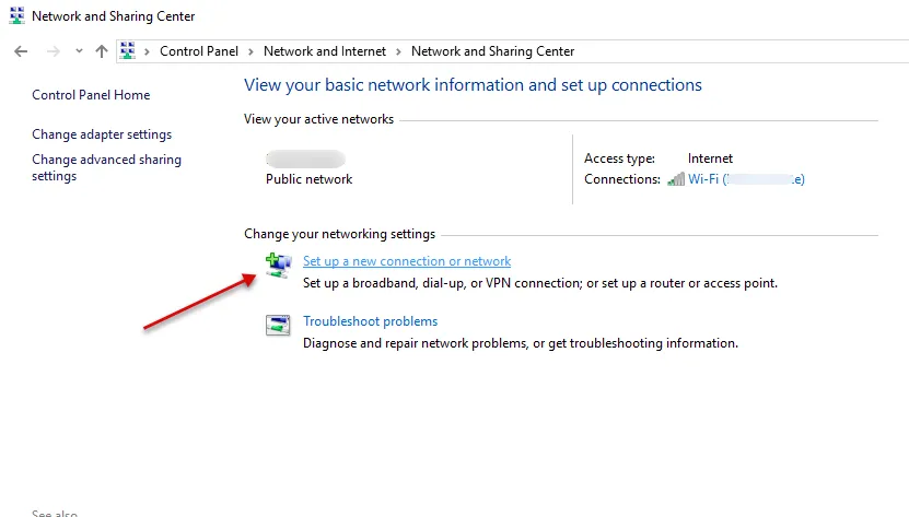 Network and sharing center