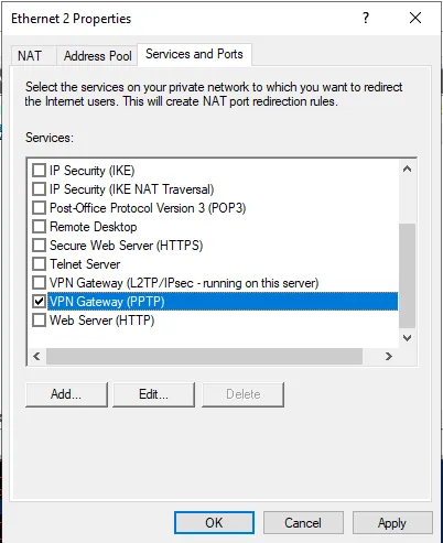 Enable PPTP