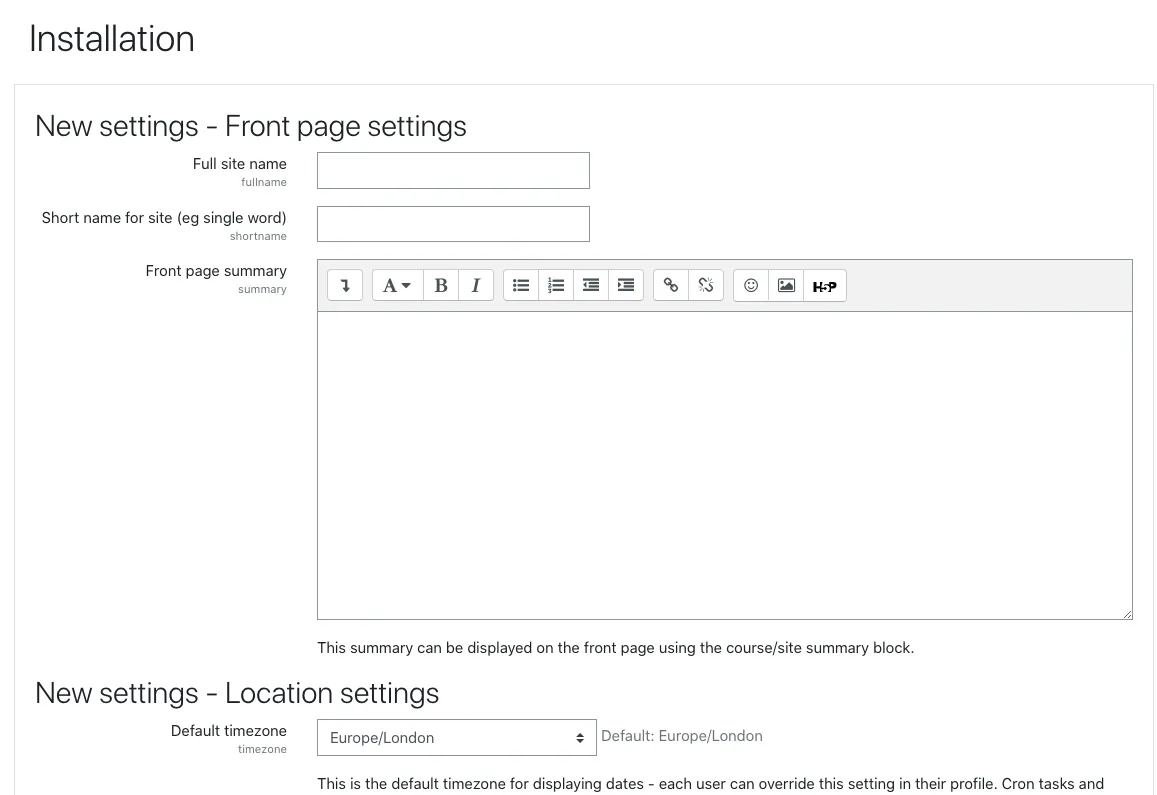 Moodle backend dashboard