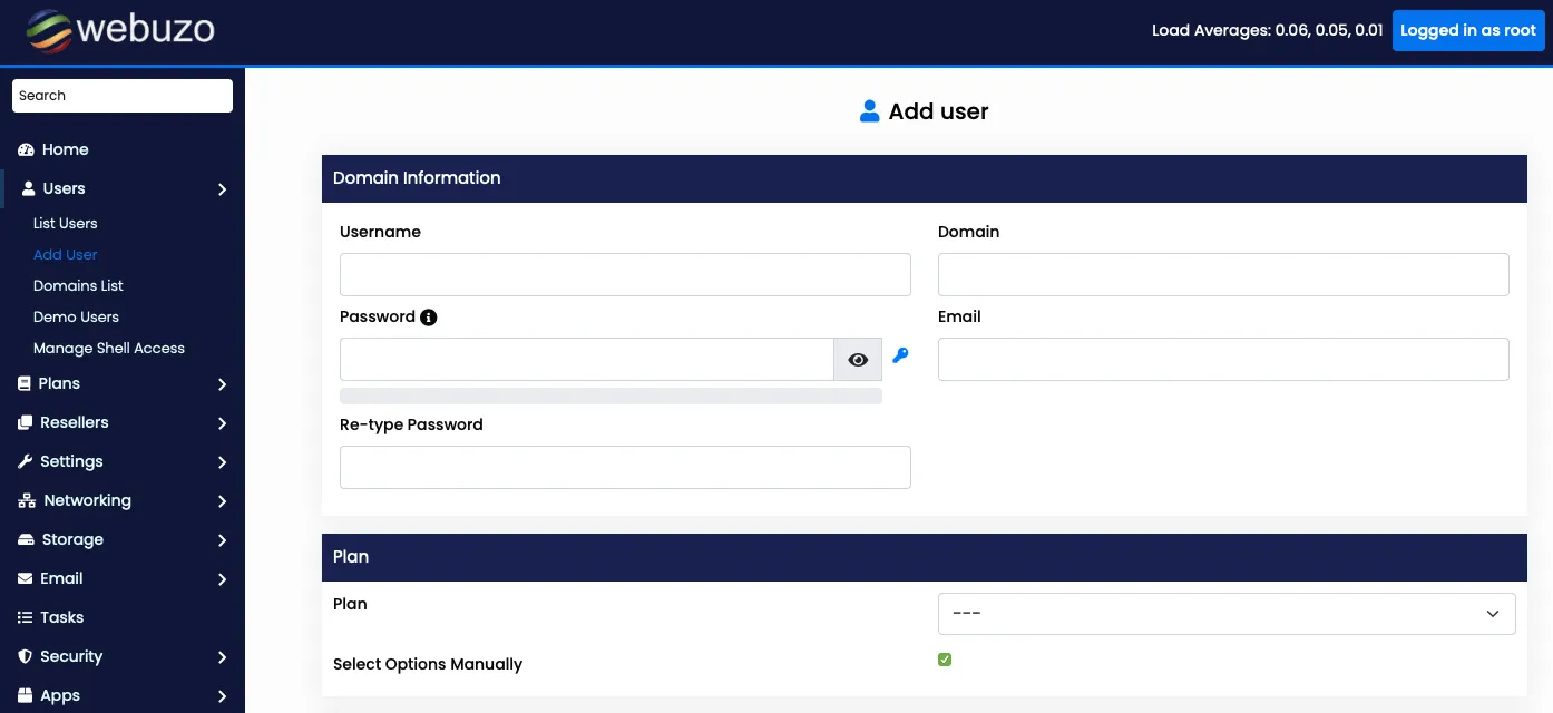 Add new Webuzo User
