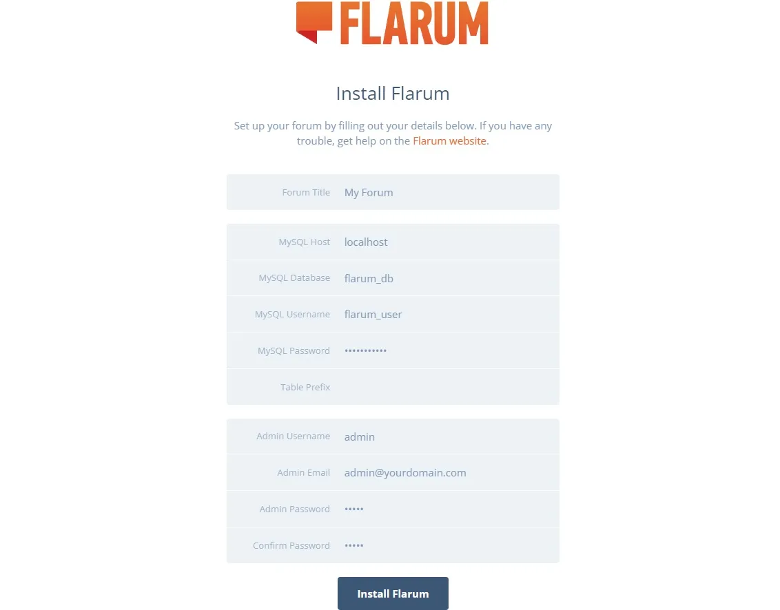 Flarum Installation
