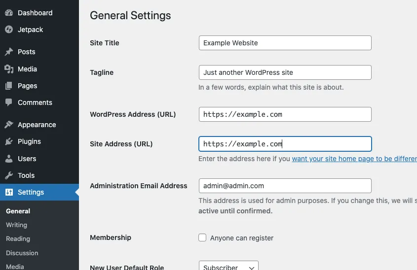 WordPress URL Settings