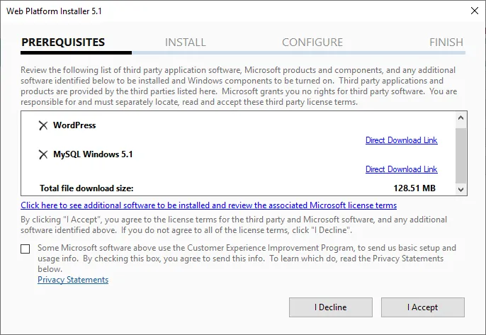 WordPress Installation Window