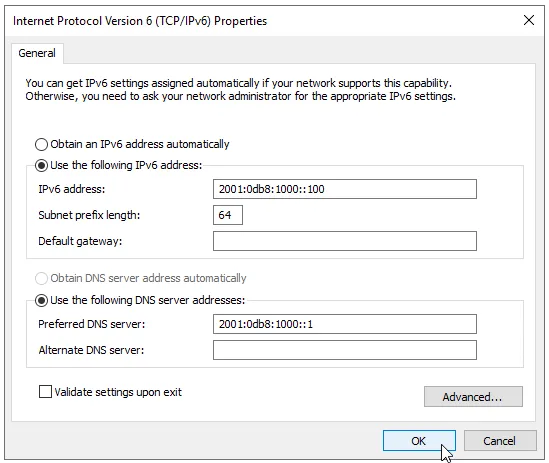 IPv6 Click OK
