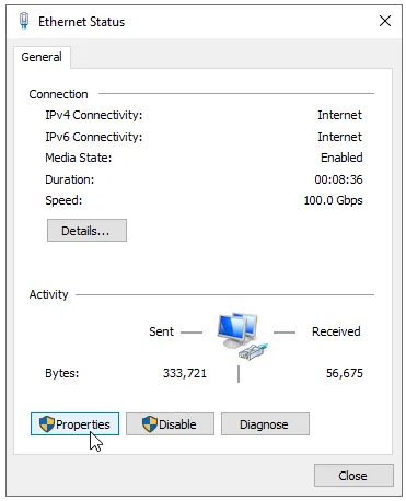 Ethernet Properties Button