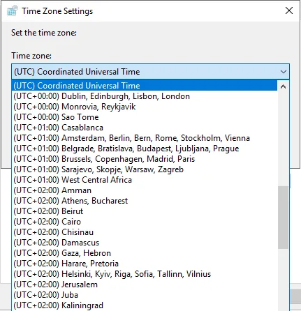 Windows Timezone Settings