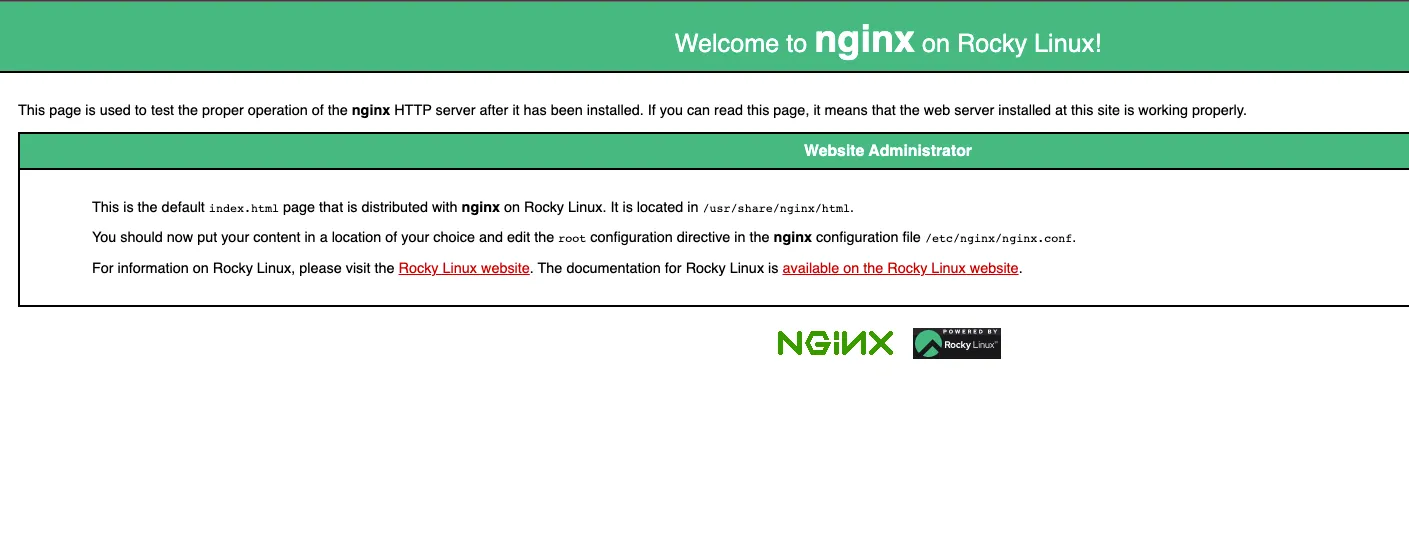 Default Nginx installation page on RockyLinux
