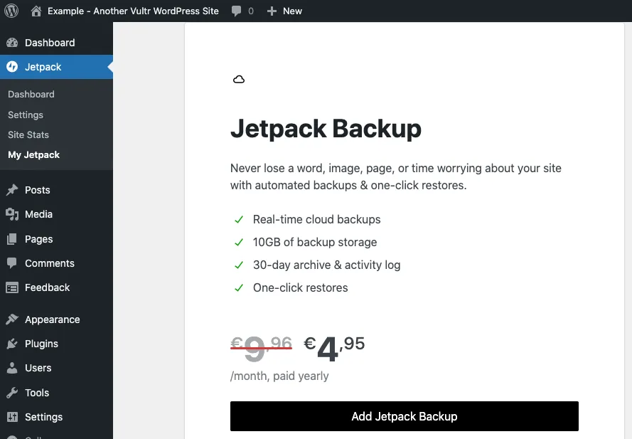 Add Jetpack Backup