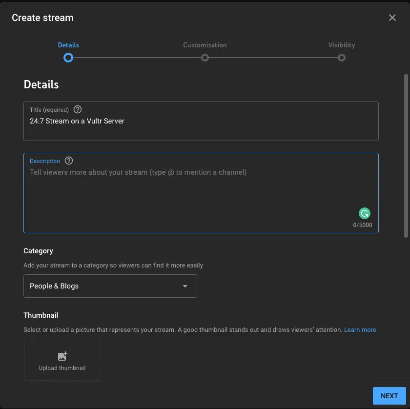 YouTube stream setup