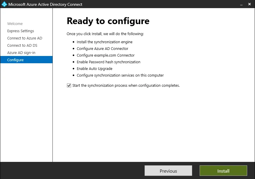 Complete AD Connect installation