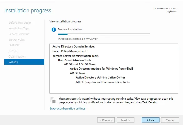 Active Directory installation wizard