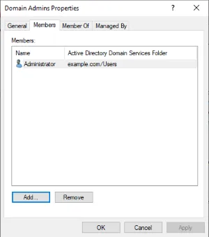 The Domain Admins properties window