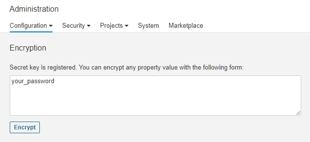 SonarQube Encrypt Properties Page