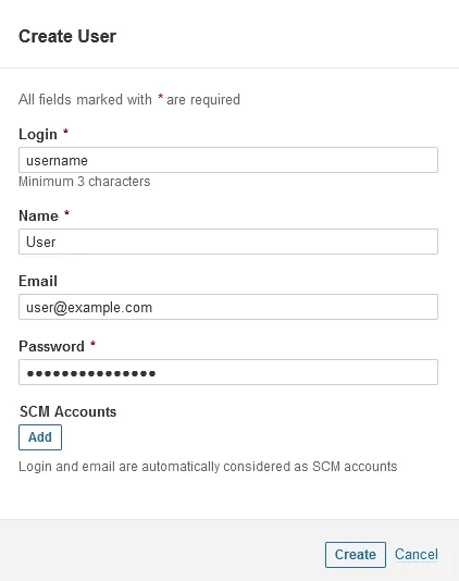 SonarQube Create User Popup