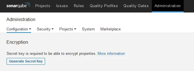 SonarQube Secret Key Page