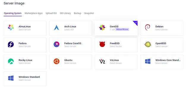 Choose Server Image Screen