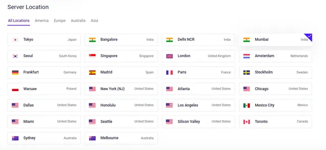 Choose Server Location Screen