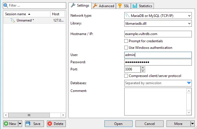 Connect HeidiSQL to Vultr Database