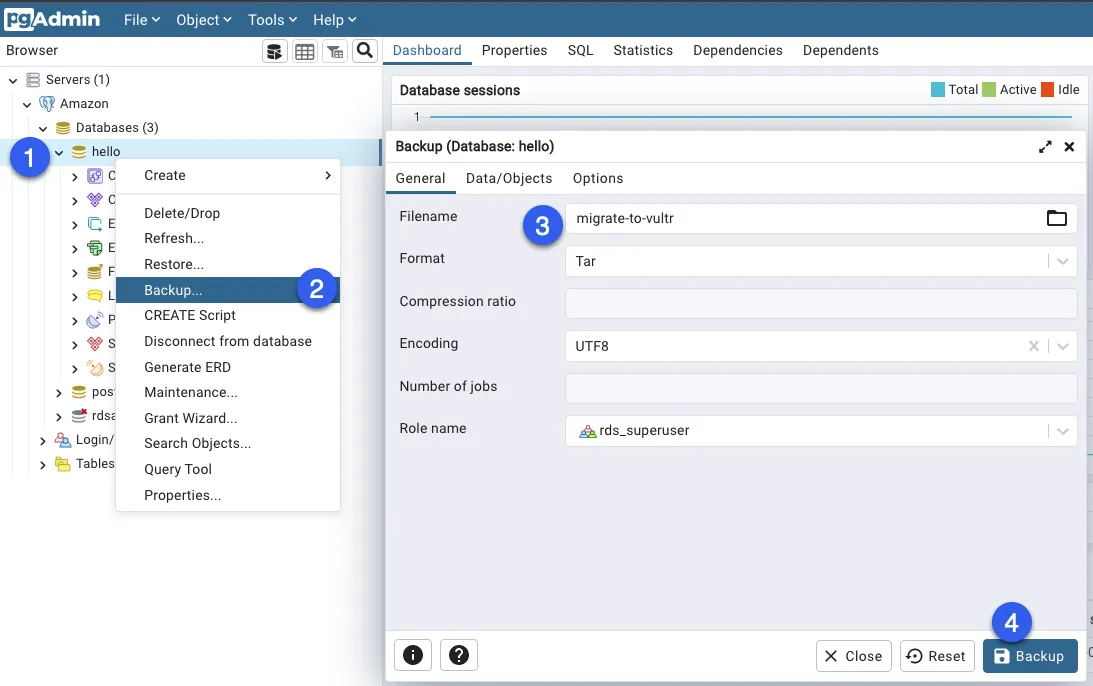 Export PostgreSQL DB in pgAdmin