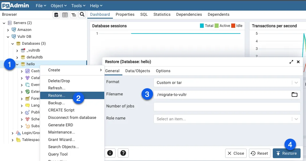 Restore PostgreSQL Database to Vultr Database