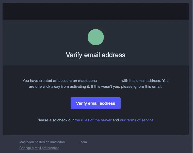Mastodon verification email.