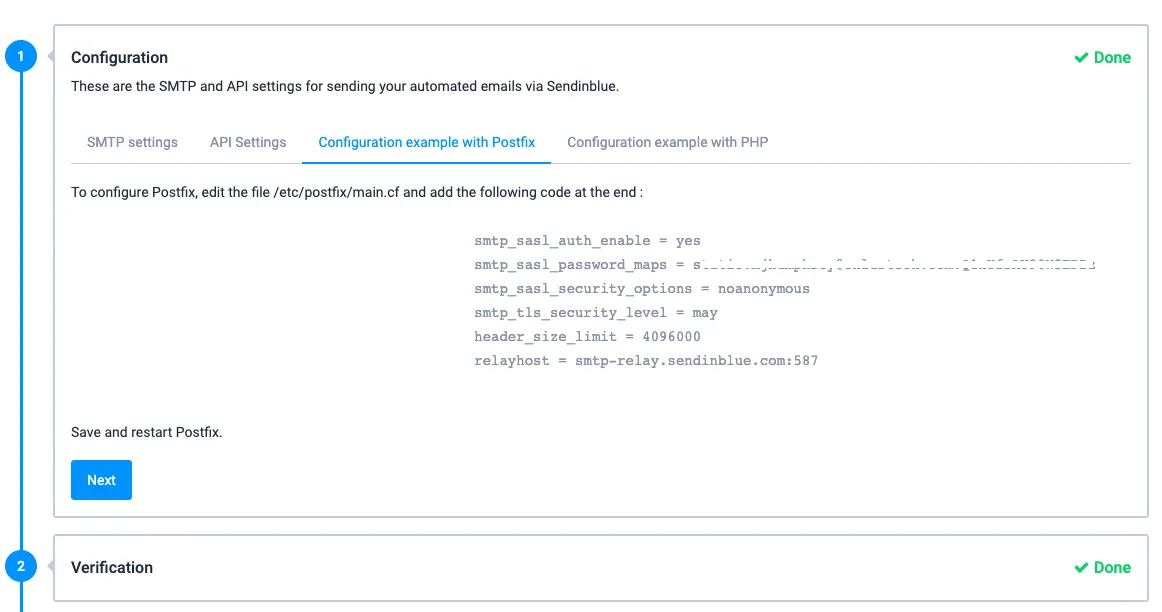 Copy Sendinblue Postfix code