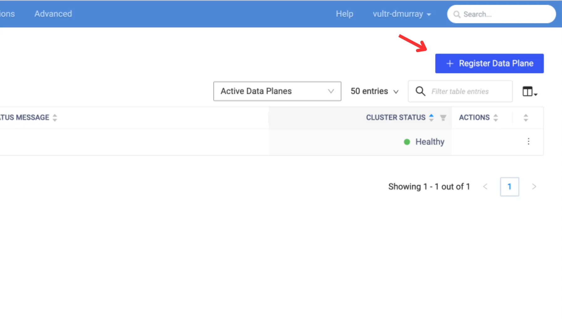 Register Data Plane Button