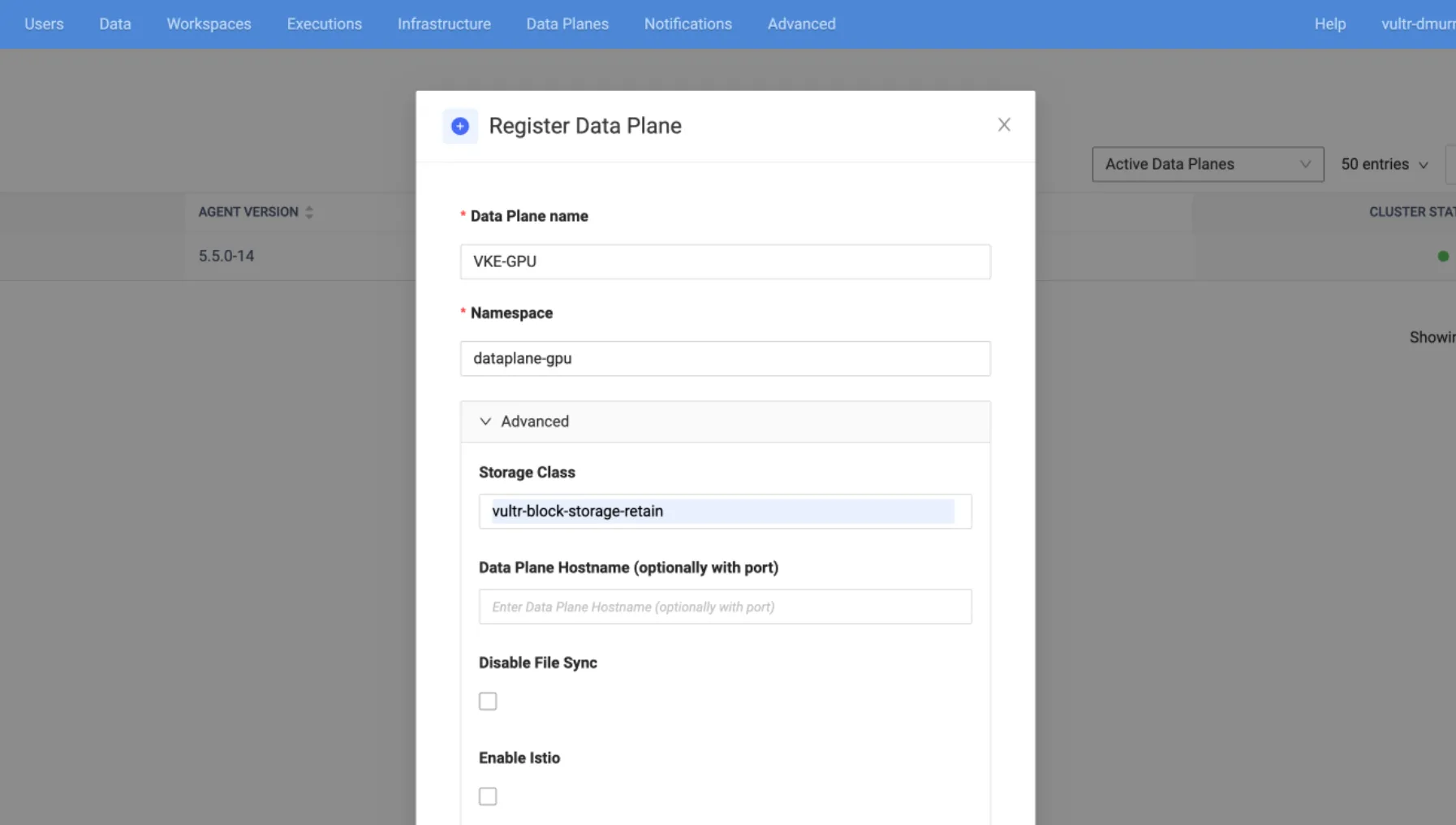 Register Data Plane Form