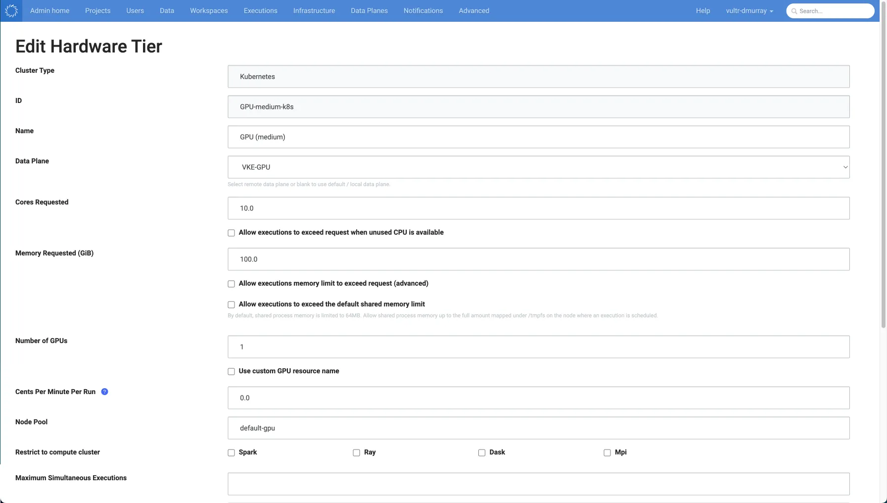 New Hardware Tier Form