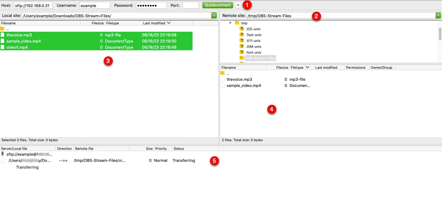 SFTP using FileZilla
