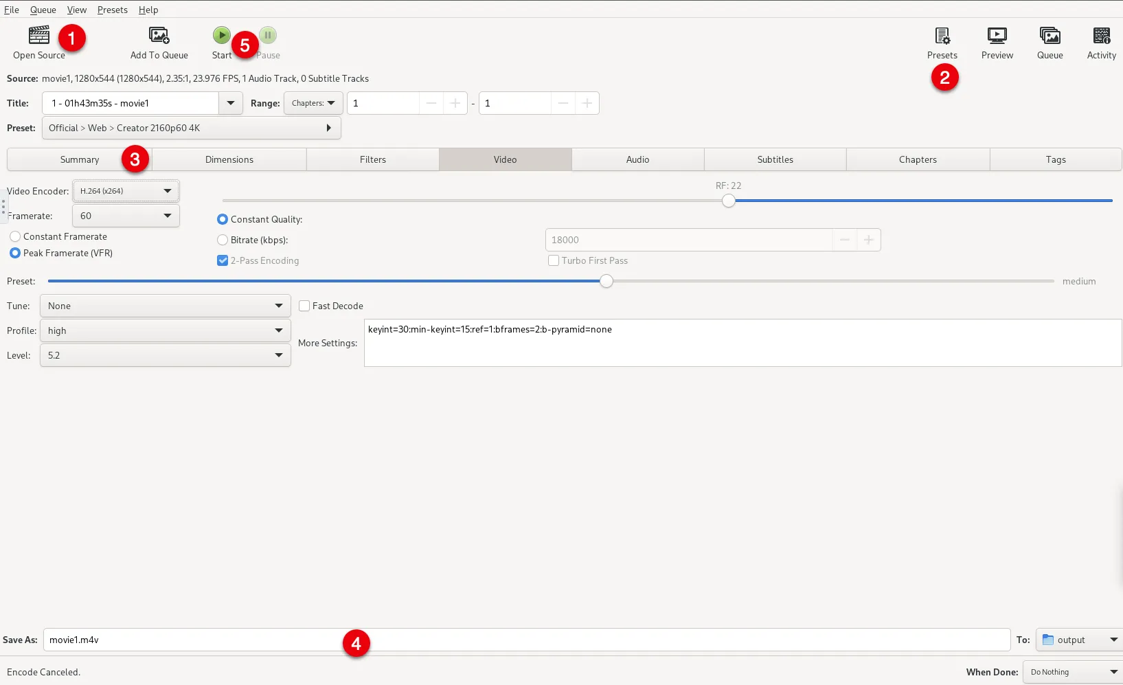 Transcord a file using HandBrake