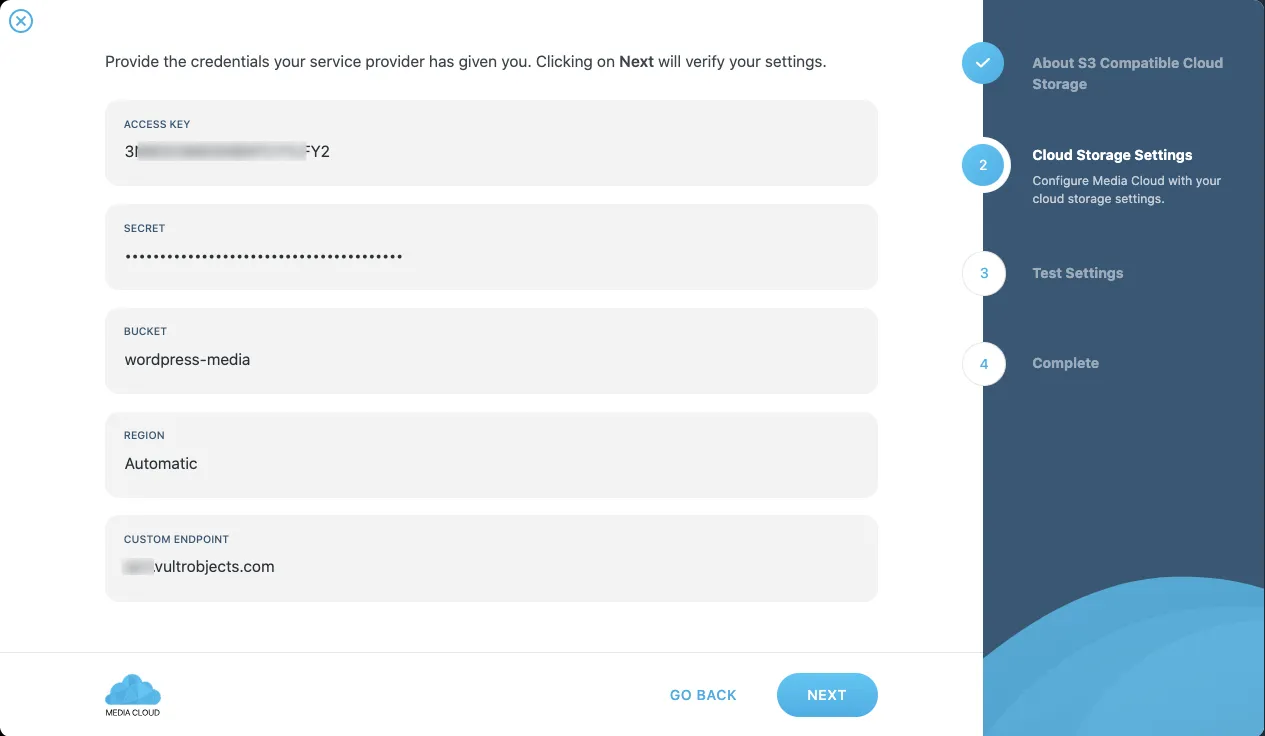 Configure Media Cloud to use Vultr Object Storage