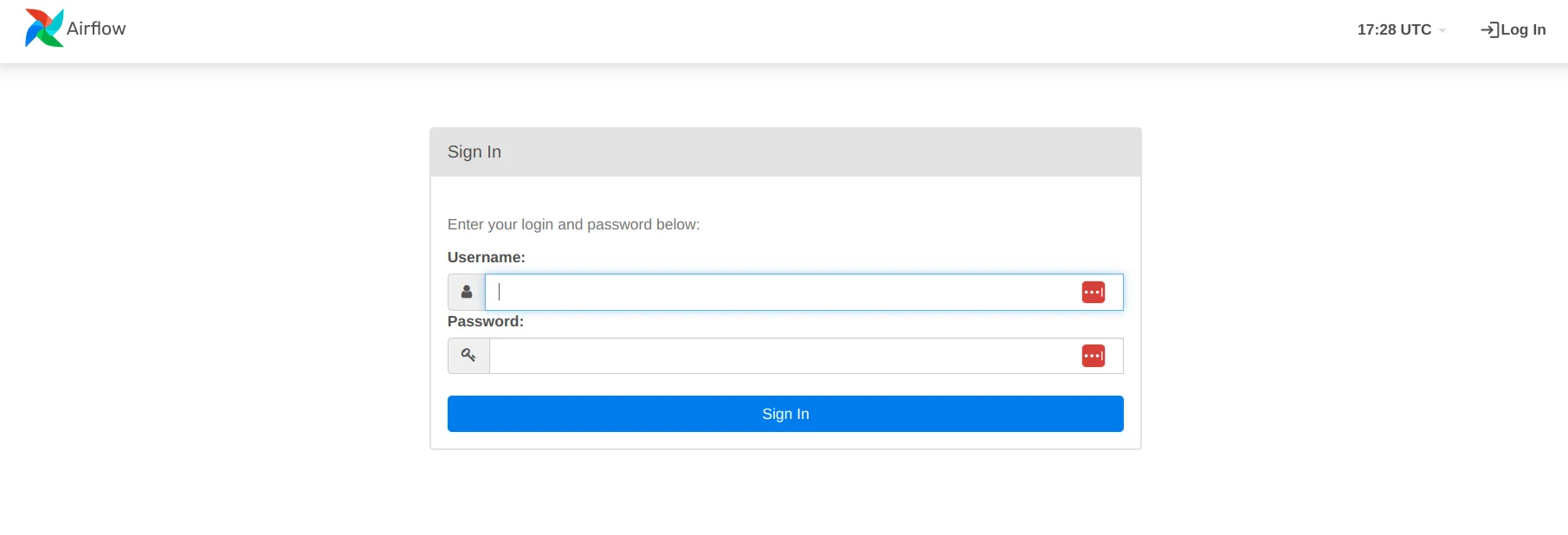 Airflow web interface login page