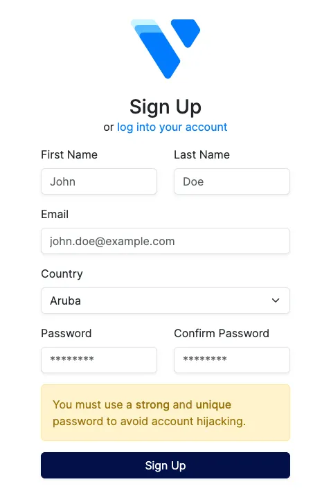 Vultr Creator Dashboard Sign Up Page