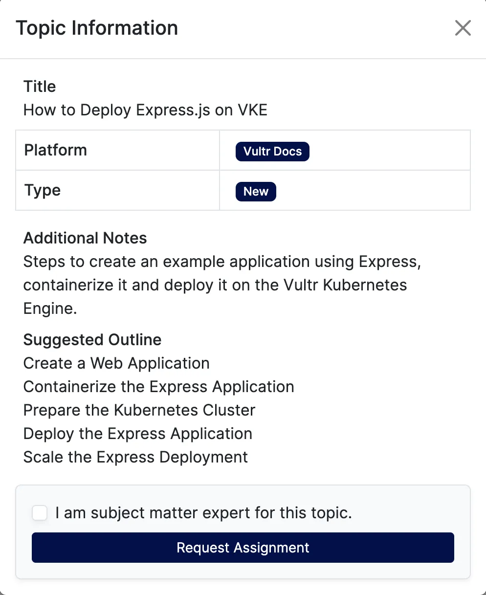 Request a new assignment from the Available Topics