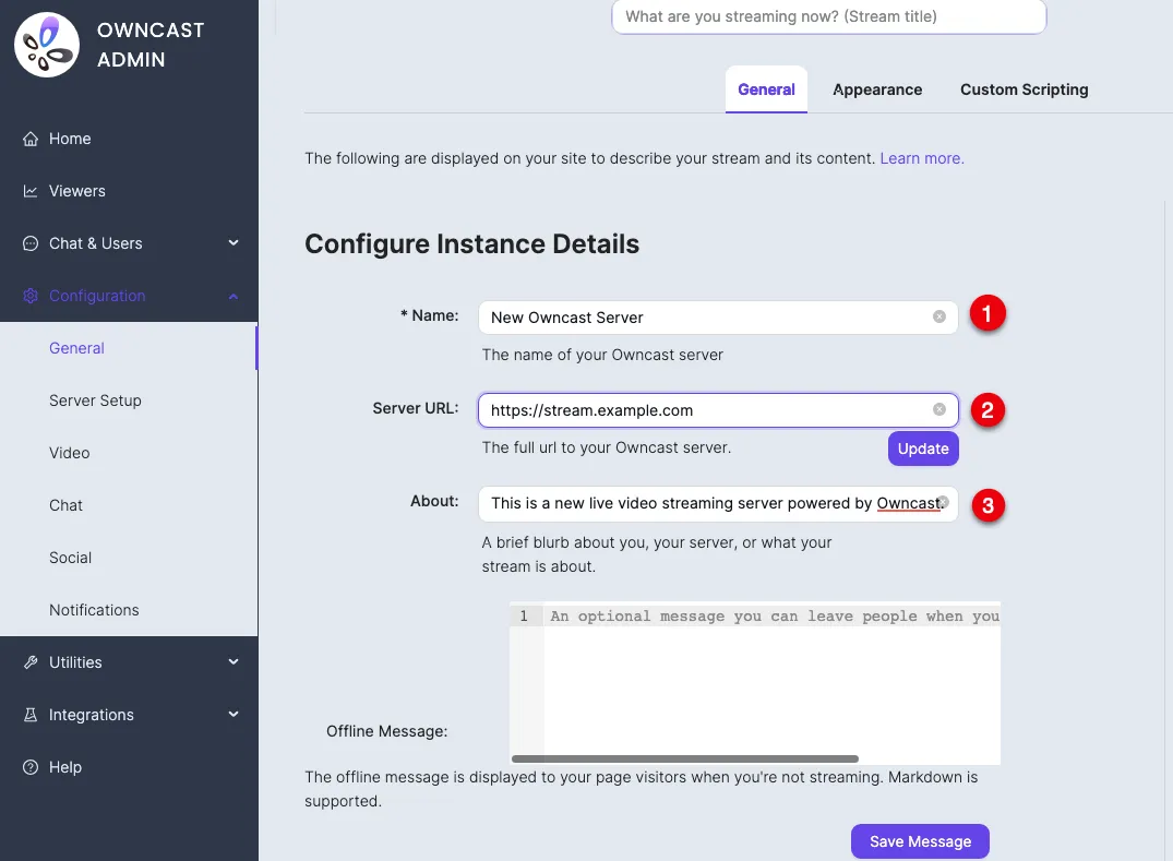 Owncast General Configuration Page