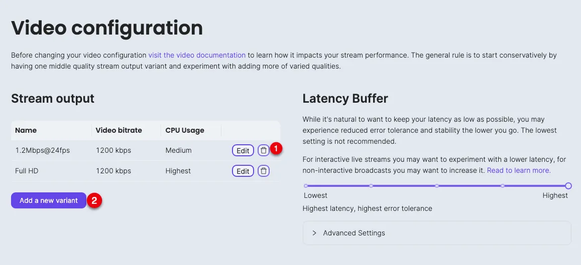 Add a new Owncast Video Quality