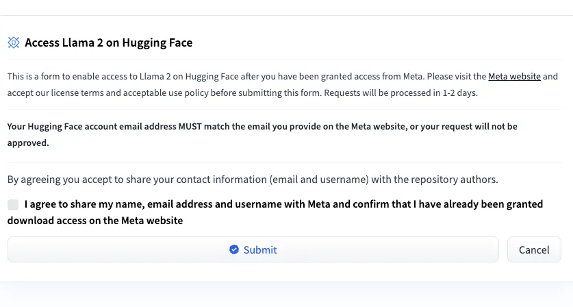 Access the Meta Llama 2 Hugging Face repository