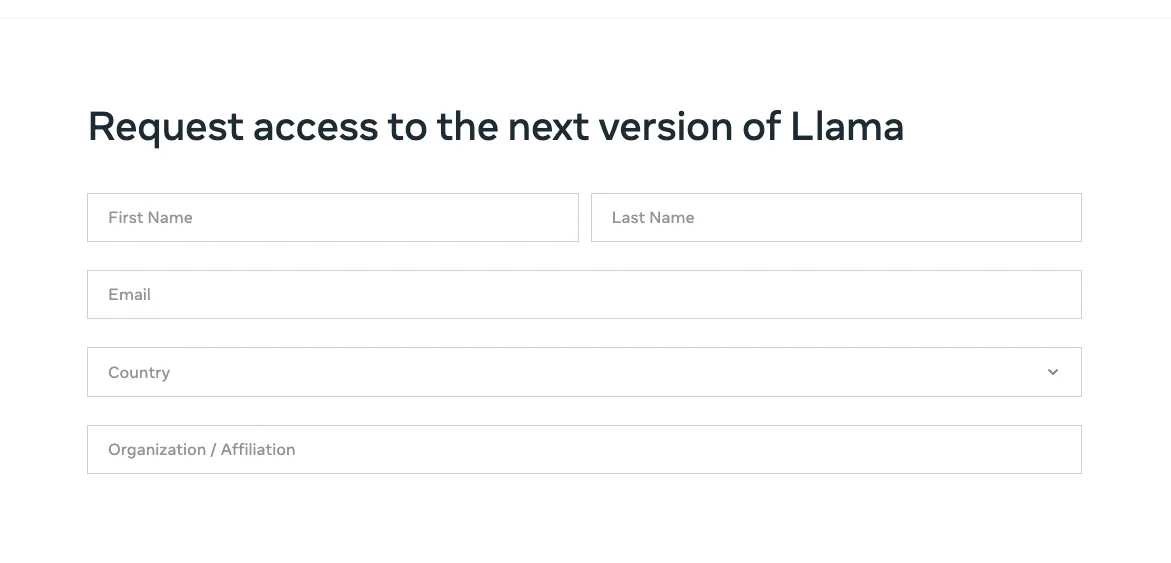 Meta Llama2 access page