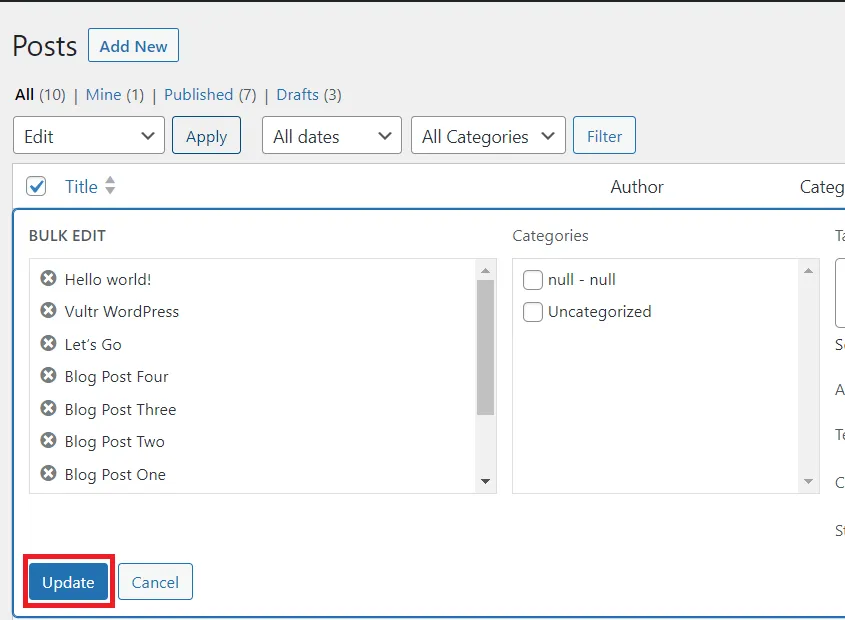 Update bulk WordPress posts