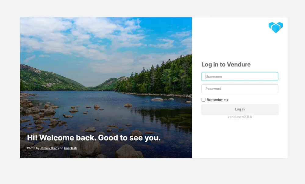 Vendure login page
