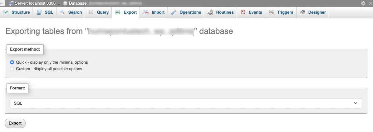 Export WordPress database