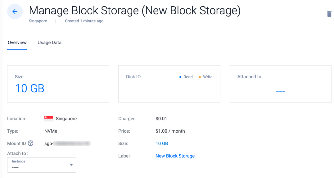 Deployed Vultr Block Storage Volume