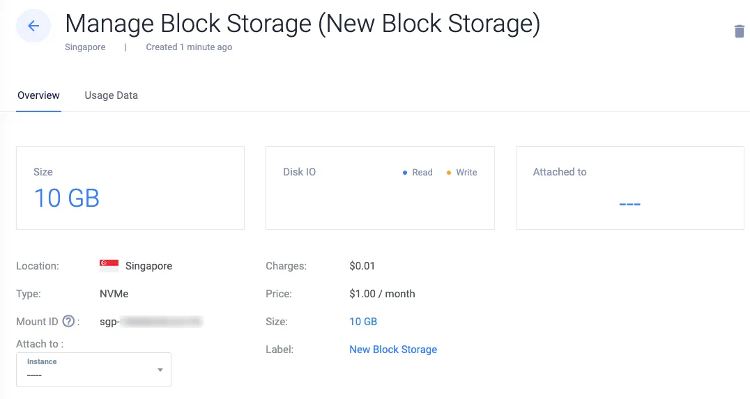 Deployed Vultr Block Storage Volume