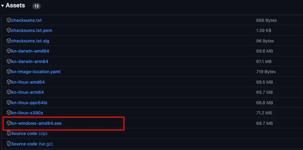 Rename the Knative CLI download file on Windows