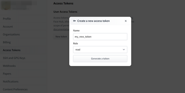 Creating a Hugging Face access token