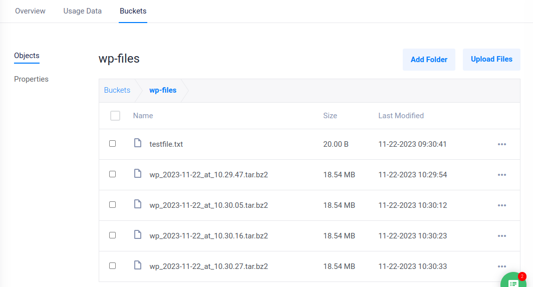 WordPress Backup files in Vultr Object Storage
