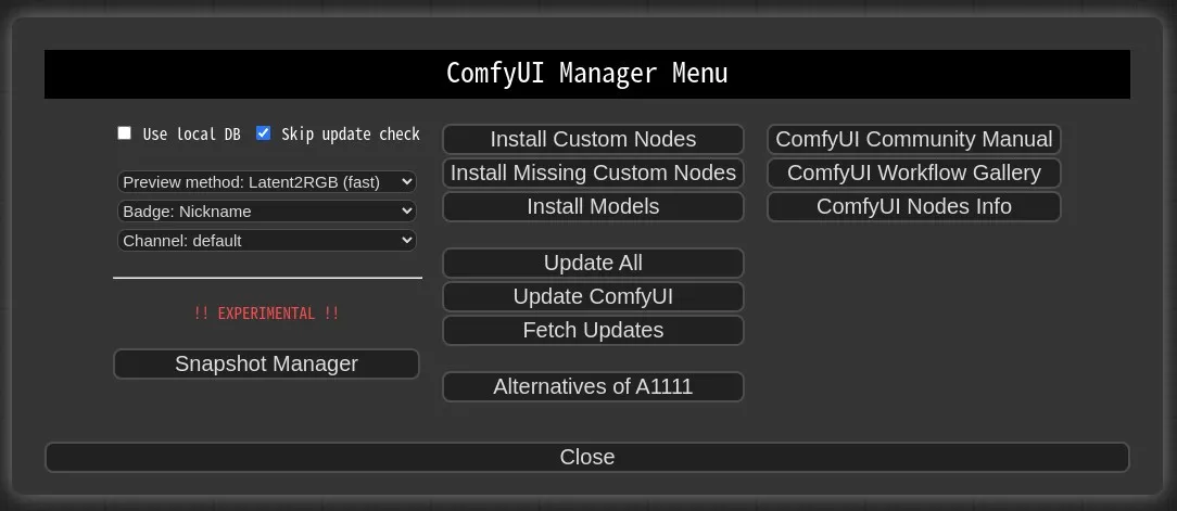 Access the ComfyUI Manager Interface