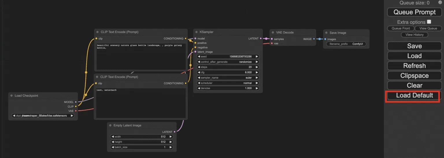 Image of ComfyUI default view